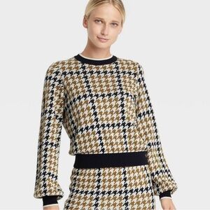 Target Pullover Sweater Who What Wear Lightbrown and black Houndstooth Jacquard
